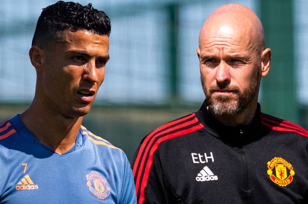 TeamCRonaldo's tweet photo. After his team scoring 4 goals and conceding 7 so far, Erik ten Hag has proved he is the most insecure manager in the world by benching a proven goal scorer. https://t.co/DGx6hyGQXx