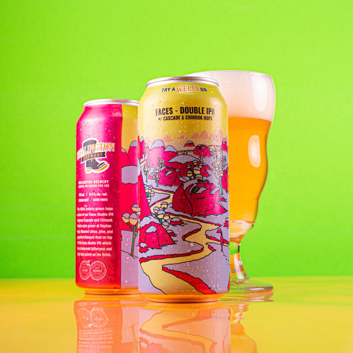 Faces is BACK! 😋 The 100% Ontario-grown hops version of our Faces Double IPA features Cascade and Chinook which were grown by our friends at Hayhoe Hops. Available now from our brewery &amp; at LCBO soon!  bit.ly/3KGOdCw