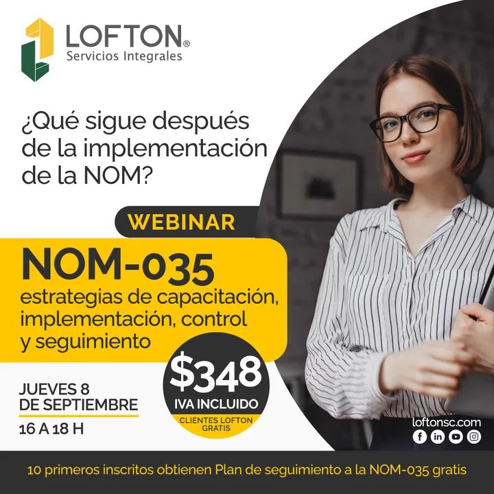 Aprovecha la oportunidad de resolver todas tus dudas legales, organizacionales y de implementación de la NOM 035. 
#Lofton

Inscríbete aquí: 👉🏻 loftonsc.com/producto/nom-0…