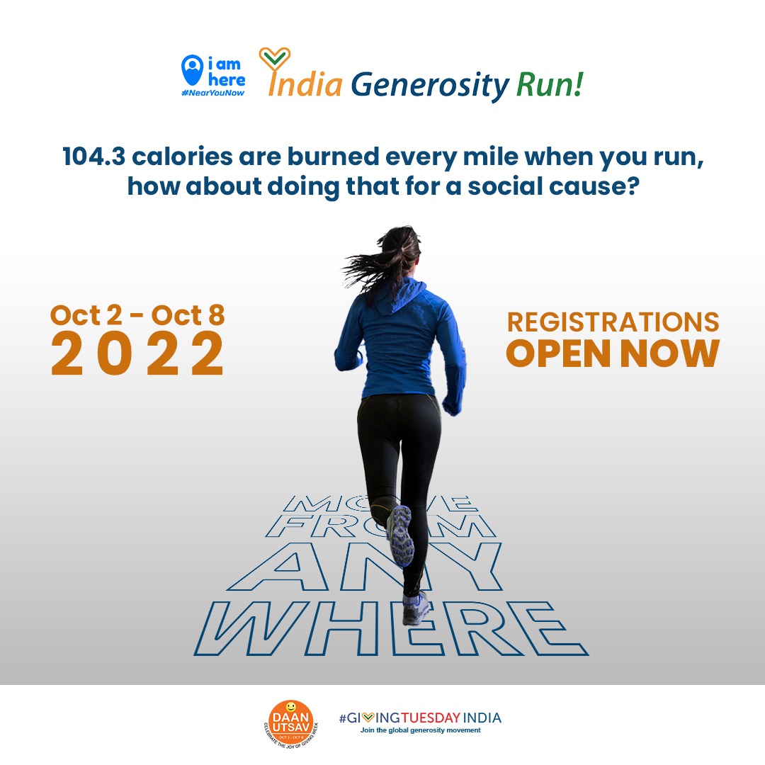 GivingTuesday's tweet photo. Run a Mile to Make a Difference
Participate in @givingtuesdayin #IndiaGenerosityRun between Oct 2-8 and run for a cause close to your heart.
𝗥𝗲𝗴𝗶𝘀𝘁𝗲𝗿 𝗡𝗼𝘄 to be a part of a Global Movement! https://t.co/Ty4WRDLT6R https://t.co/qyegwmRuXG