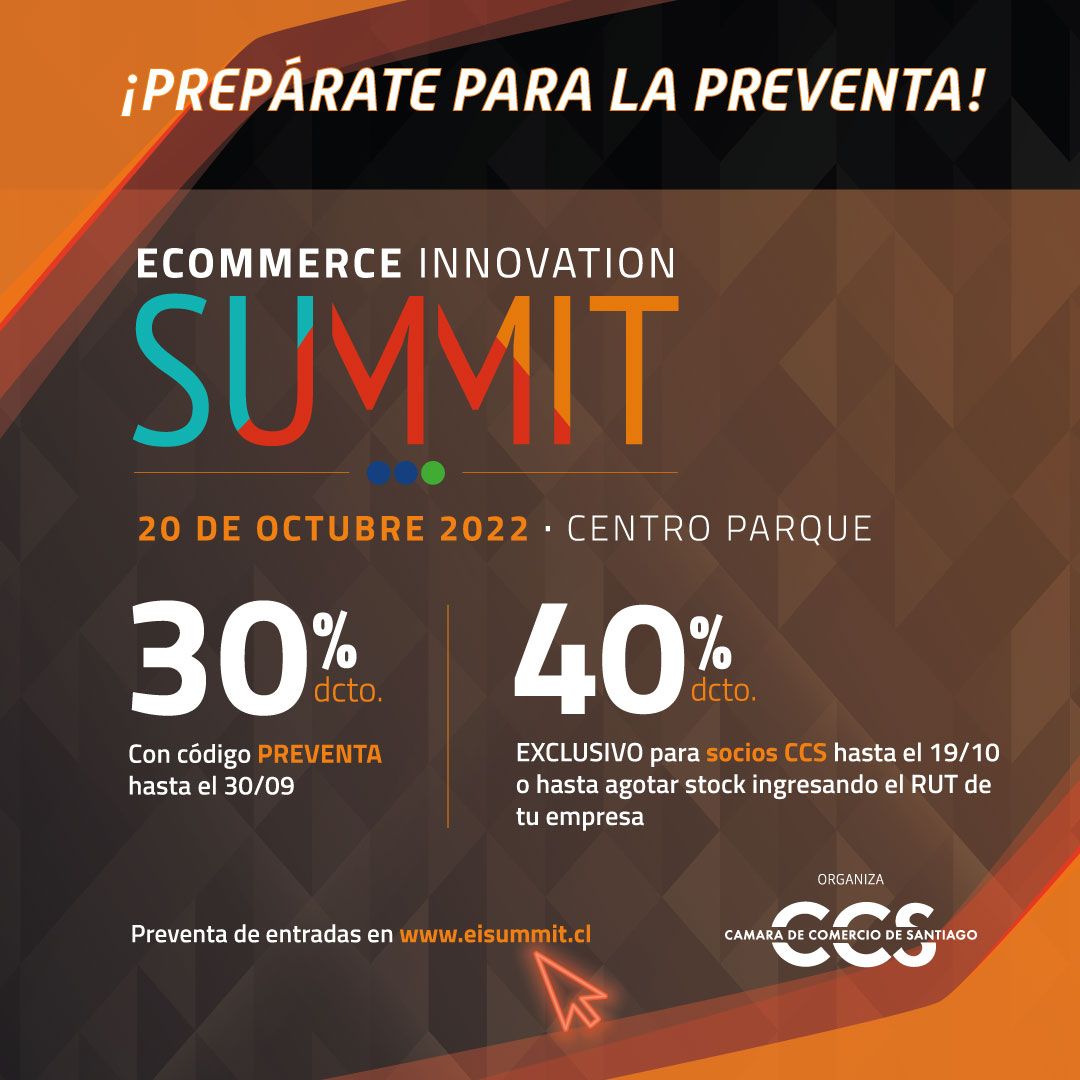 SociosCCS's tweet photo. #EventosCCS | ¡SAVE THE DATE! Ecommerce Innovation Summit 
💻🛒No te pierdas este seminario presencial que presentará innovación, nuevas tecnologías y tendencias del comercio electrónico 📲Para adquirir tu entrada y/o auspiciar, comunícate con Johanna Huillical: jhuillical@ccs.cl https://t.co/HjxLvxDaey
