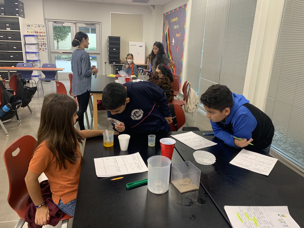 HessFrizzle's tweet photo. Reyes 5th Graders investigating Mixtures and Solutions. Ms. Zavala, our amazing student resident teaching like a boss! 💪🏻 @ReyesElementary @CanutilloISD @PedroGalaviz9 @NoriTeach @arletti03T @JessMCarrillo @CortezSparkles @celia_apodaca https://t.co/XfkgflkZME