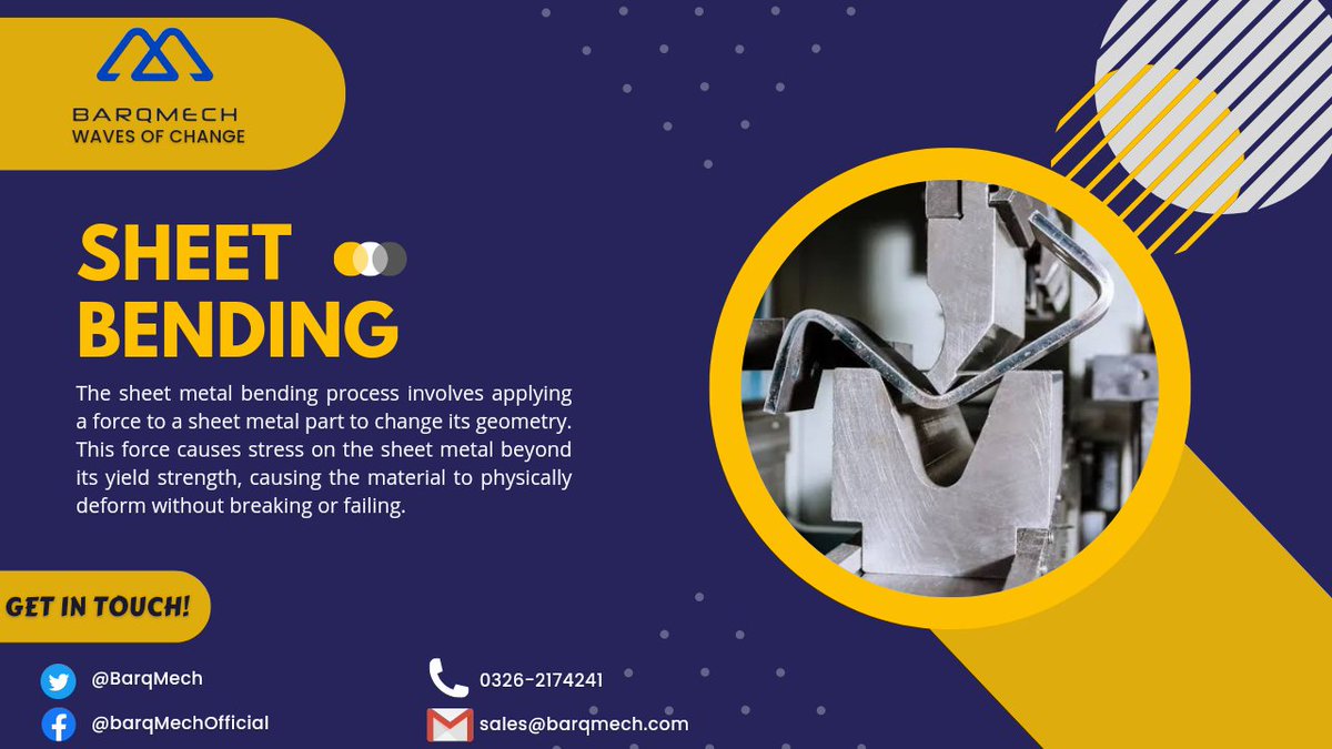 BarqMech's tweet photo. Sheet metal bending is carried out through CNC machines that can bend either a big quantity or a single piece of metal with the same and outmost precision,For order or any queries call us now! 

#Metalsheet  #bending #metalindustry #sheetmask #barqmech https://t.co/ZyzCHiM8sT