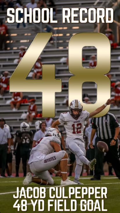 HHS_Coyote_FB's tweet photo. Heritage School Record!!! Plenty of more leg in this dude!#multisportathlete @KateyRoseGray @HHSRecruiting @HHSCTC @FISDSports @Coyotes_Soccer https://t.co/R4pIyrdg6k