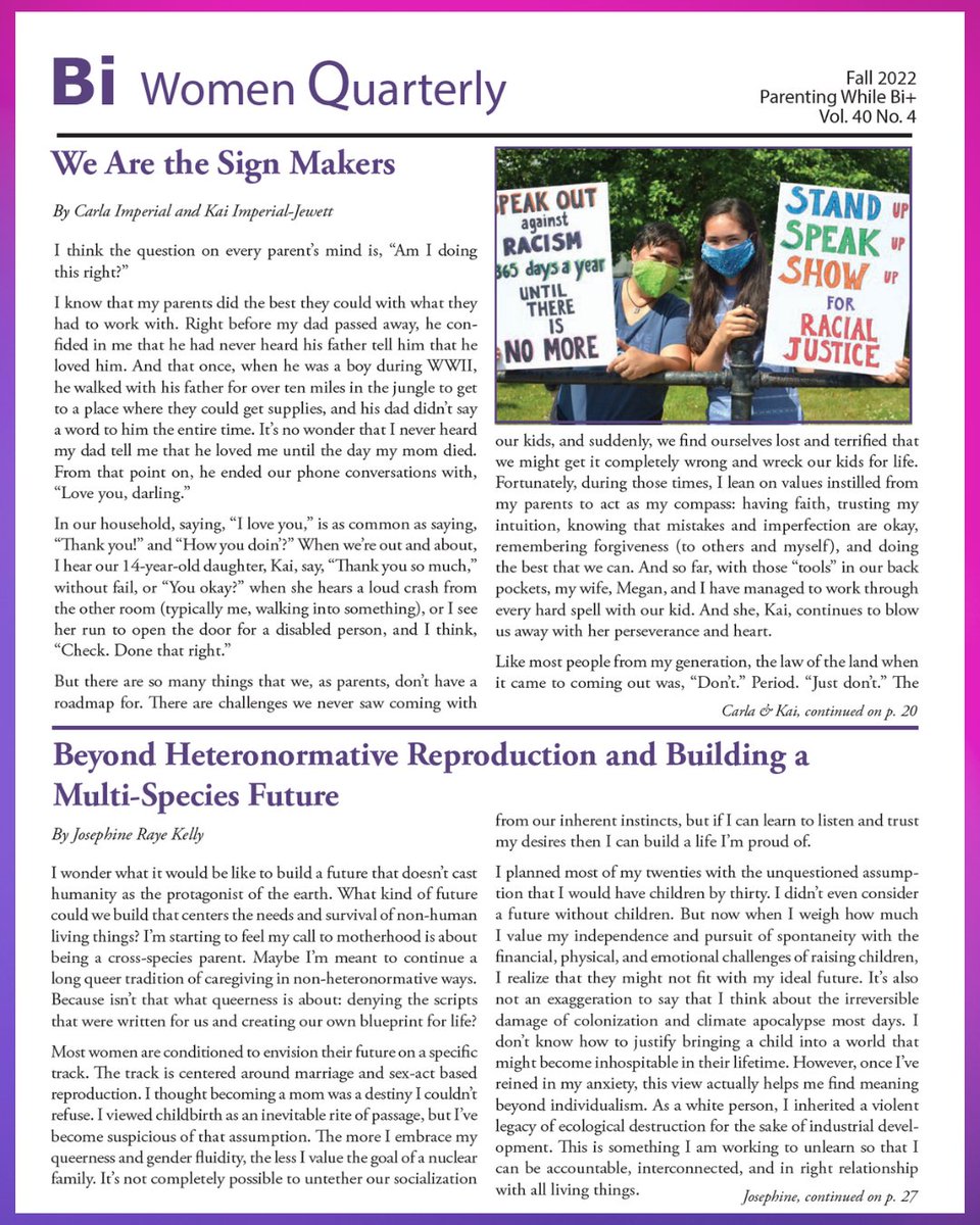 BiWomenQtly's tweet photo. It's here! Fall 2022 issue of Parenting Bi+ is available now ๐๐๐ Check out our cover and read the whole issue at https://t.co/8hsrdRMKDt
@robynochs @BiWomenQtly https://t.co/09jYQ3ANV8