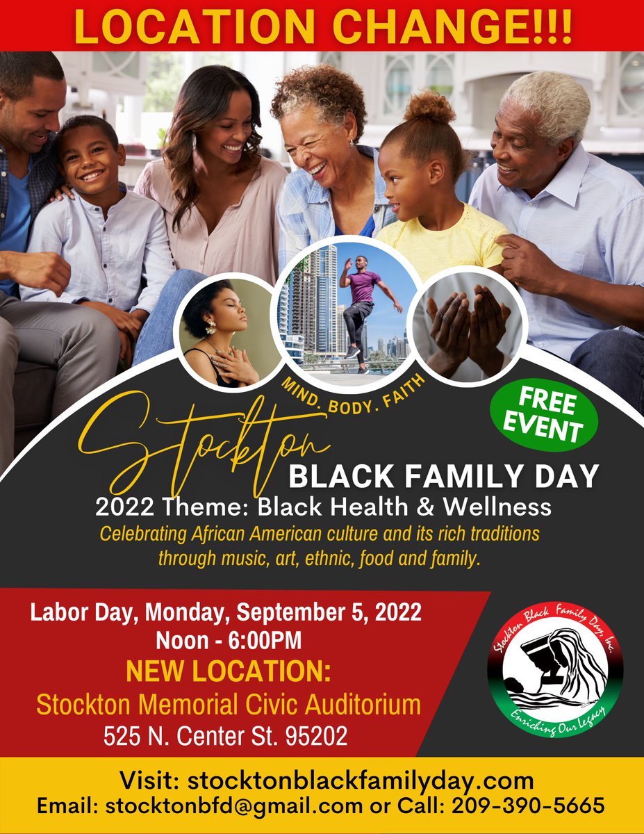 New Location! Stockton Memorial Civic Auditorium

Don't miss this year's Stockton Black Family Day happening on Monday, Sept. 5, noon - 6pm!  Visit the event page at stocktonblackfamilyday.com for more info.

#stockton #blackfamilyday
