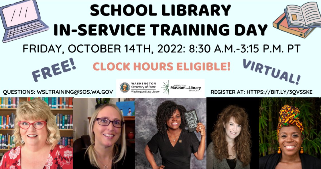 LibrarySiri's tweet photo. Fantastic opportunity from @WAStateLib for teacher librarians! Fantastic presenters, virtual, free and clock hours eligible: https://t.co/6wH27GsuZc https://t.co/LPAnXKmDZ1