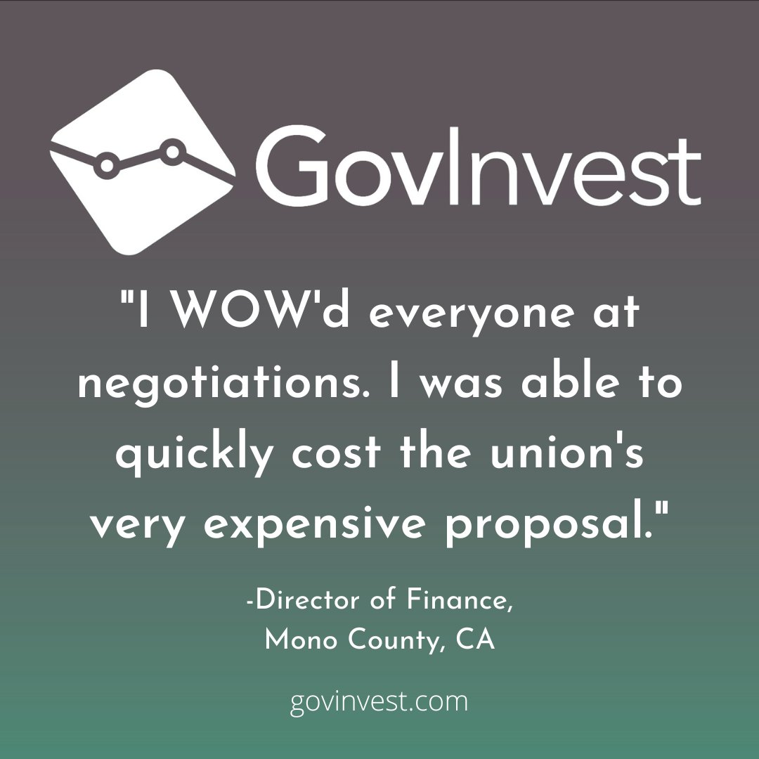 GovInvestInc's tweet photo. Union negotiations are an essential task for many local governments. Depending on the location, 75% or more government employees may be represented by a union. 
Take the pain out of union negotiations with Labor Costing software from GovInvest.
https://t.co/xSN2VkVNh7 https://t.co/L241HoEXRz