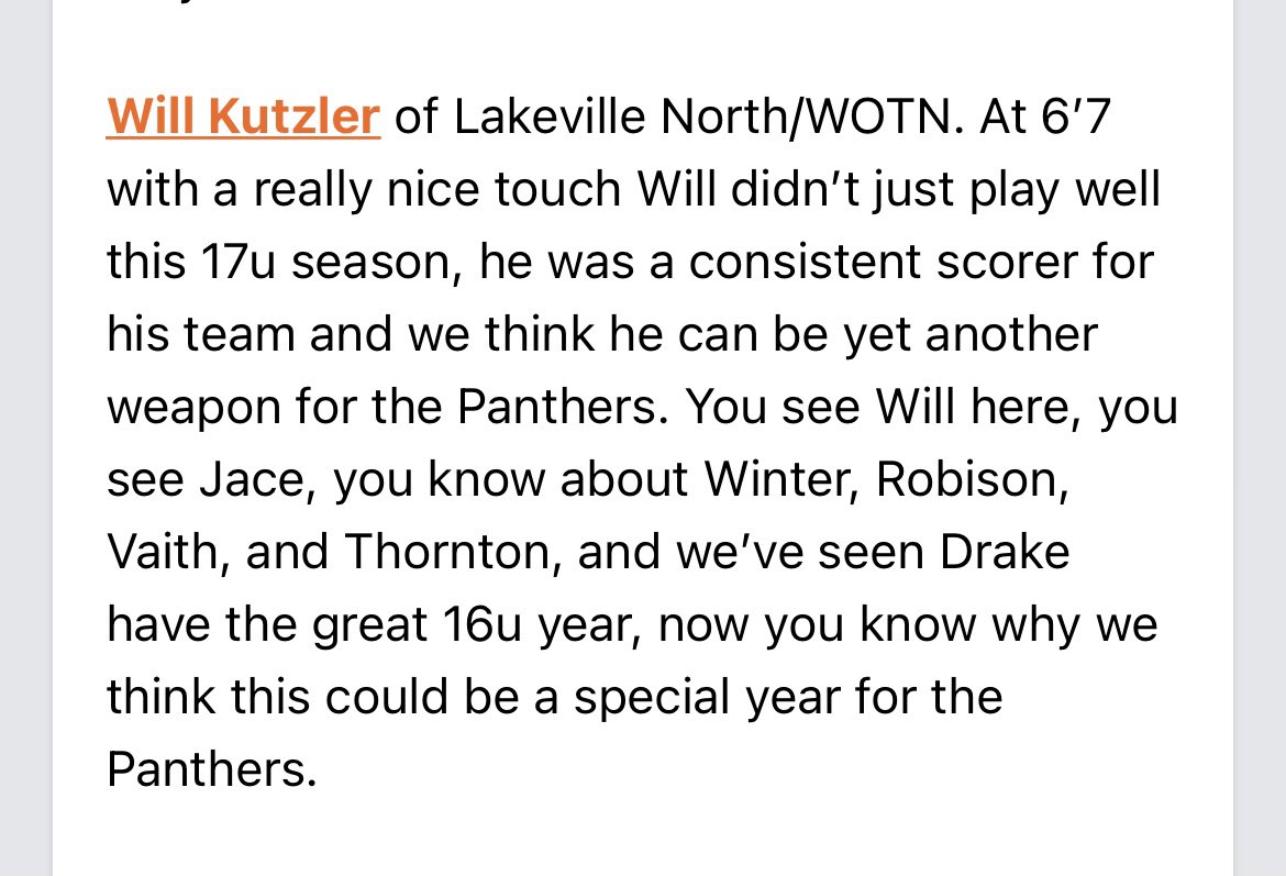 <a href="/KutzlerWill/">Will Kutzler</a> is a special combination of IQ and talent. Whether you want to call him a center, power-forward, small-forward, or shooting guard. Offensively he does it all, very excited to watch his senior year and to see him continue to turn heads😈 #wotnfamily <a href="/RyanJamesMN/">Ryan James</a> 🤟🏼