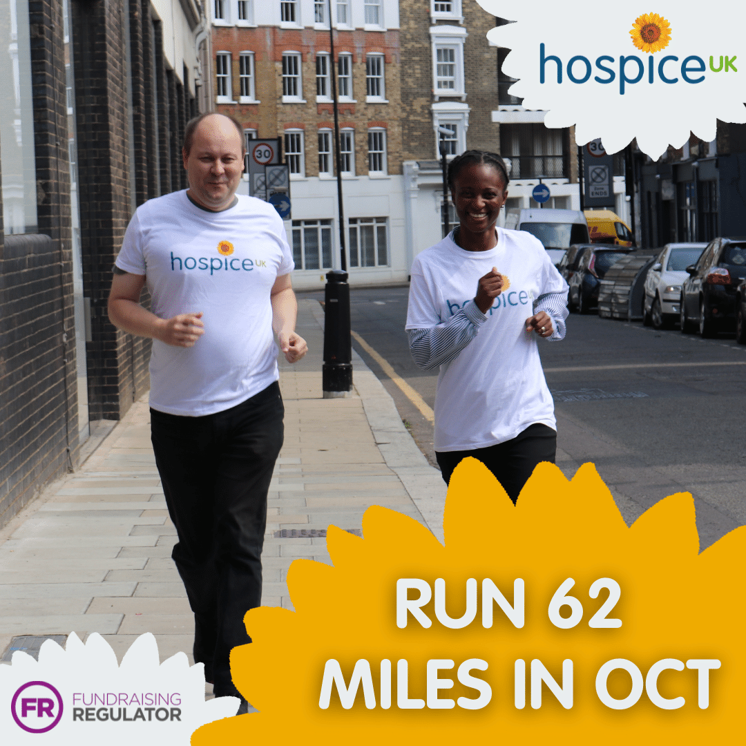 👟 Could you challenge yourself to run 2 miles a day, every day in October?  👟

Sign up for Hospice UK's Run 62 Challenge, claim your free t-shirt and raise vital funds for hospice and end of life care!

Find out more here: loom.ly/ItAPQcU