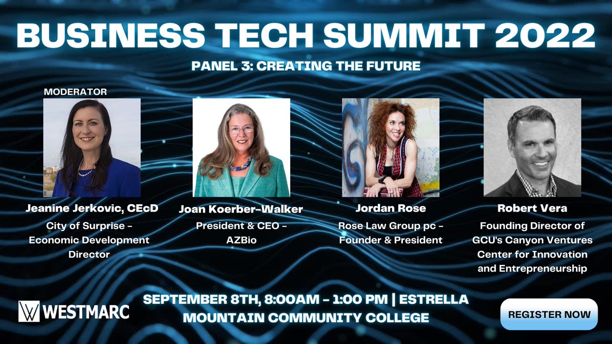 WESTMARC's tweet photo. Don't miss the chance to engage in a dynamic discussion about creating the future. We have a phenomenal group of panelist and an excellent moderator. Register now. https://t.co/BgB5kX5VEM
#WESTMARC
#TechSummit2022 https://t.co/CI9iKucsC2