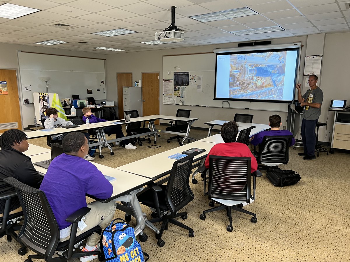 satellitecenter's tweet photo. Representatives from Dow Chemical, including one who was a former Team Member, talk to our Process Tech Team Members about plant utilities and generating electricity using natural gas turbines, steam, and generators. #Cthefuture #nowastedenergy @SCPPS https://t.co/j55EfpZpVw