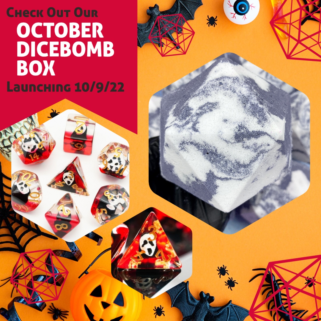 GeekyClean's tweet photo. Sneak peek time!
We are pleased to reveal our October dice Bomb! With  spoopy dice!
Scented with the rich scent of Nag Champa!

Roll to scream!

#dungeonsanddragons #d20 #criticalrole #dnd #savingthrow #criticalfail #rollforinitiative #d20soap #d20bathbomb #geekyclean #dicebomb https://t.co/mcKJGGXMpt