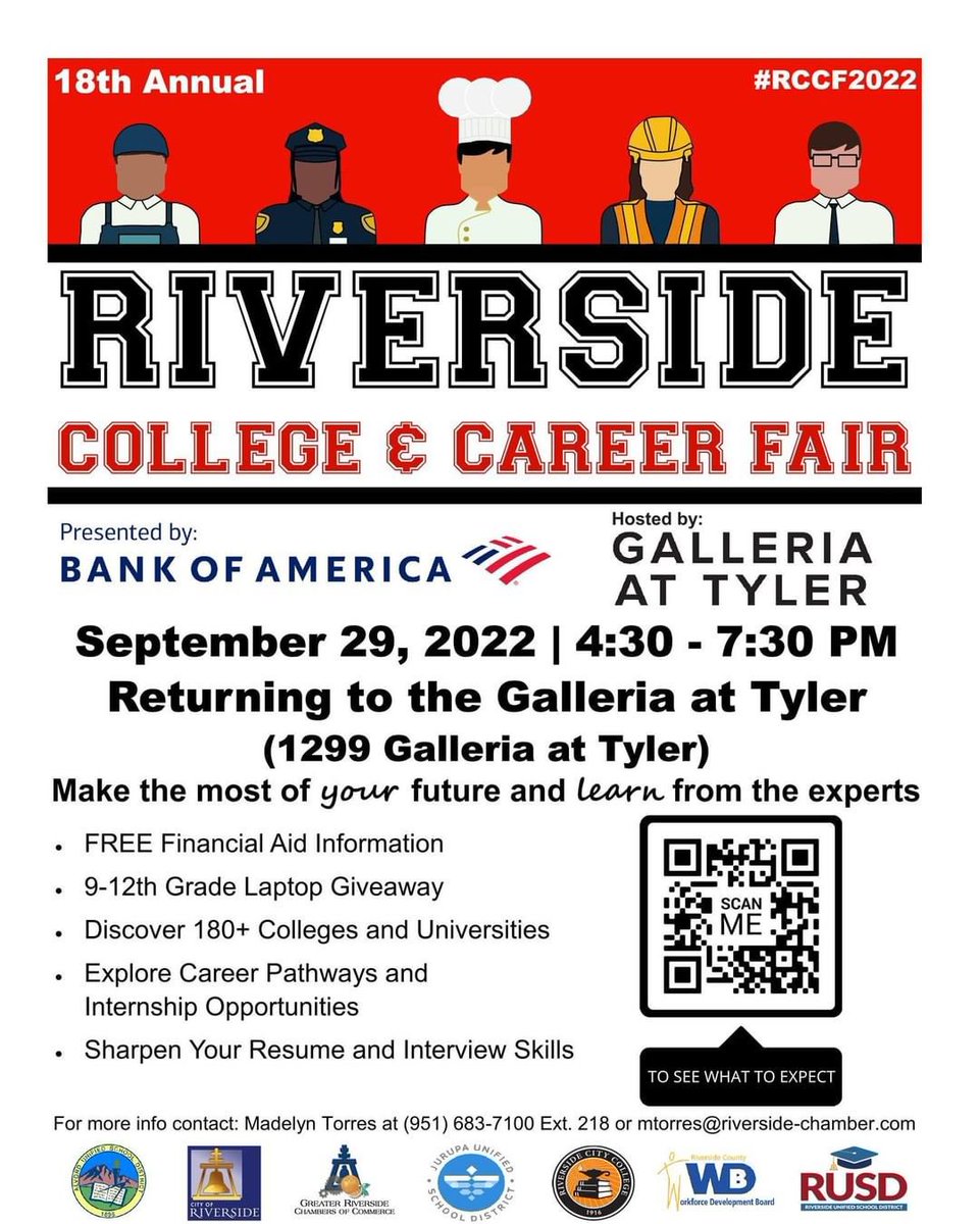 RCOE's tweet photo. #SavetheDate 2 IN-PERSON #RivCo College &amp; Career Fairs! 18th Annual Riverside #CollegeandCareer Fair @ Galleria at Tyler, Sept 29 4:30 – 7:30 pm #RCCF2022. AND Coachella Valley Regional #College &amp; #Career Fair @ Agua Caliente Resort, Oct 6 4-8pm REGISTER: https://t.co/wmUtIZ6zEY https://t.co/Gd35iNJGoF