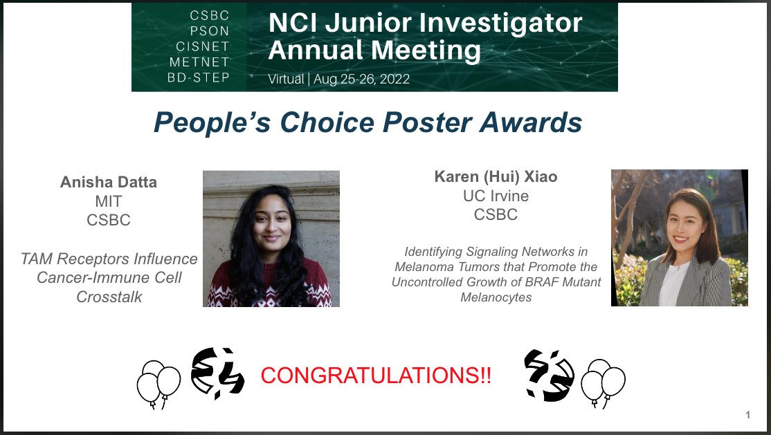 MCSB student making us proud! Congrats to Karen for being selected for the People's Choice Poster Award at NCI Jr Investigator meeting!