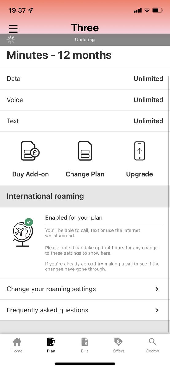 howsitspelled's tweet photo. @ThreeUKSupport Hi Mark - roaming activated as you can see attached. Spend cap at £0, as it always has been… https://t.co/B6WZavh0aX