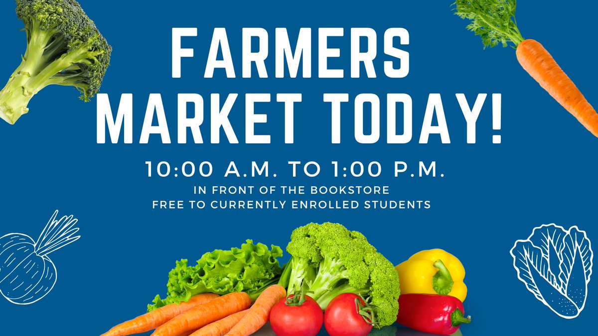 ccc_basicneeds's tweet image. FREE Farmers Market today 10:00 a.m. to 1:00 p.m. in front of the Bookstore. Open to all currently enrolled Clovis Community College students.