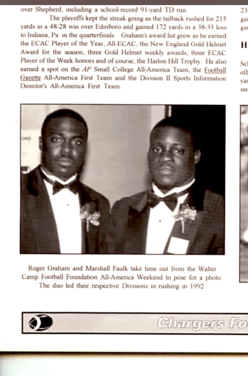 NE10CHAMPS21's tweet photo. TBT to the UNH GOAT-Roger Graham. Roger had one of the best RB careers in college football history, with 6,000 rushing yards and 66 TD’s.Roger won the ‘93 Harlon Hill trophy as the best player in all of D2. He was signed by the Cowboys in ‘95 and played with the Jags in ‘96 #RG34 https://t.co/Cawi2OqEJy