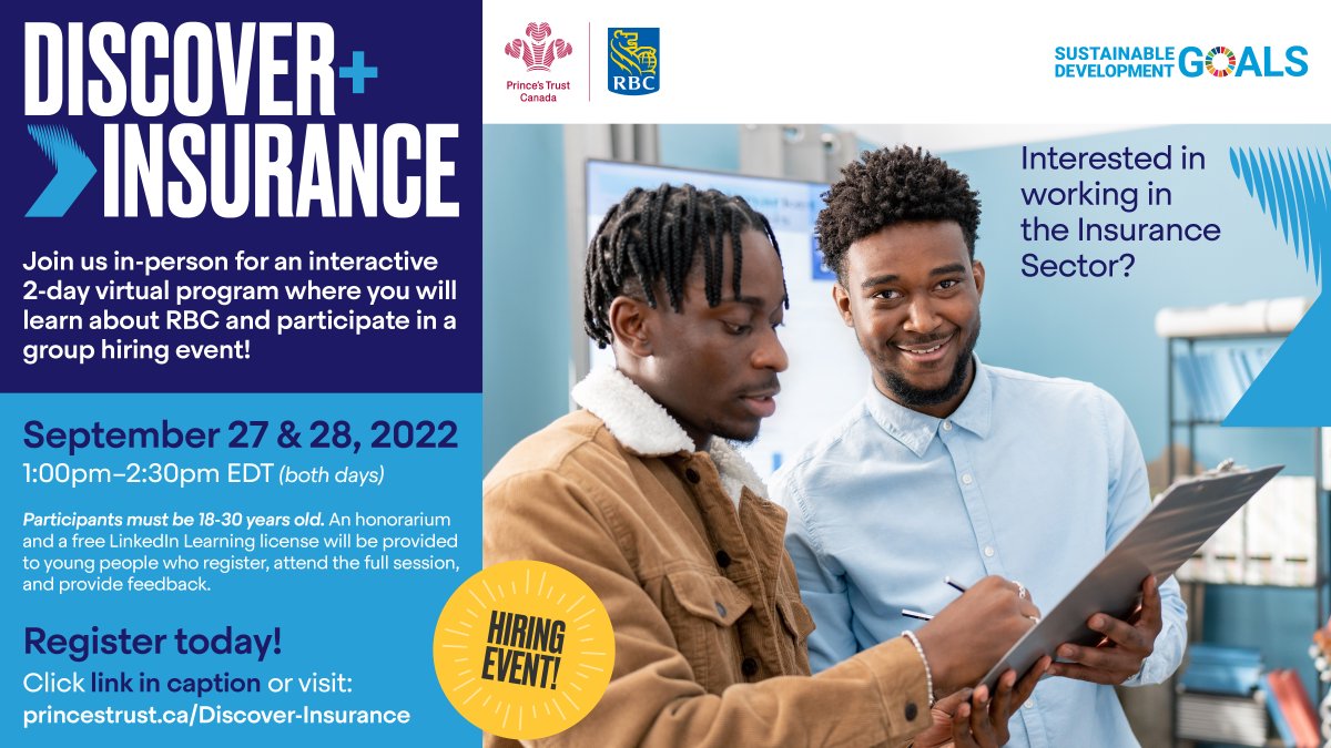 KingsTrustCA's tweet photo. Looking to work in the #insurance sector? Hereโs your opportunity!
With industry insights, skill-building sessions, and a group #hiringevent, this workshop will help you start and succeed in the insurance industry.
Register here ๐https://t.co/TH1Zg0JdTs
#RBCInsurance #GetHired https://t.co/w531BFNWxA