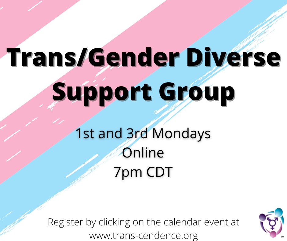 Trans_CendIntl's tweet photo. Trans/Gender Diverse Support Group 1st and 3rd Mondays Online at 7pm CDT.

Register by clicking on the calendar event at https://t.co/L29YmMgrMM

#Transgender #supportgroup https://t.co/cv1fUpdPTN