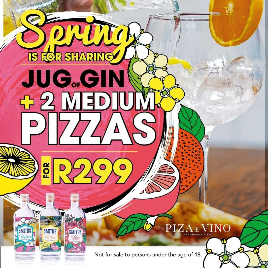 Starting Spring Off Right! 🎉

Head to any Piza è Vino to Enjoy this Special Combo!

Tag Your Bestie in the Comments to Tell Them about It! 

🍸 <a href="/VinoPiza/">Piza_e_Vino</a> South Africa