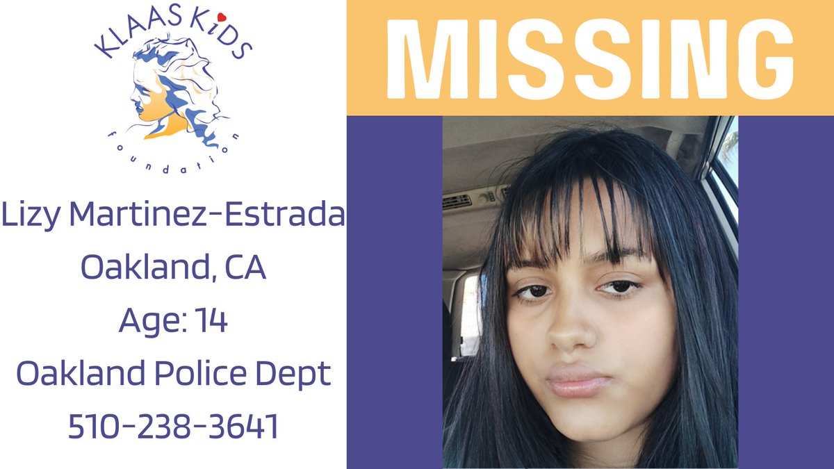 klaaskids's tweet photo. #LizyMartinezEstrada missing since Aug. 8. She is 14yo.  Please share and if you are in the Oakland, Alameda or East Bay area keep your eye out.  If you know or see anything, call Oakland PD at 510-238-3641 immediately.  Thank you! #Missingchild #Missing #OaklandMissing #Oakland https://t.co/RI28Xupwju