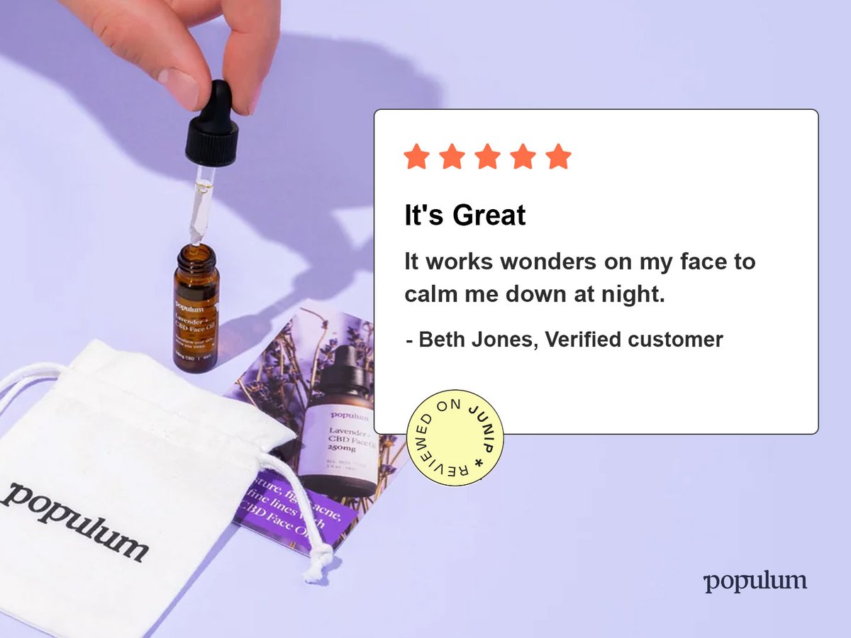 It's Great

It works wonders on my face to calm me down at night. ~ Beth Jones

#CBDFaceOil #CBDLavenderOil #CBD #Populum #FaceOil