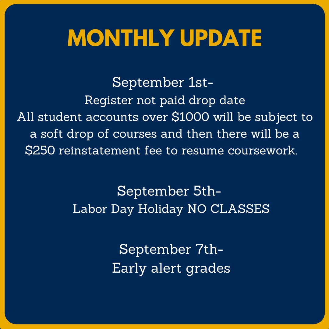 Hi Everyone!
These are a few dates to keep in mind for the month of September.