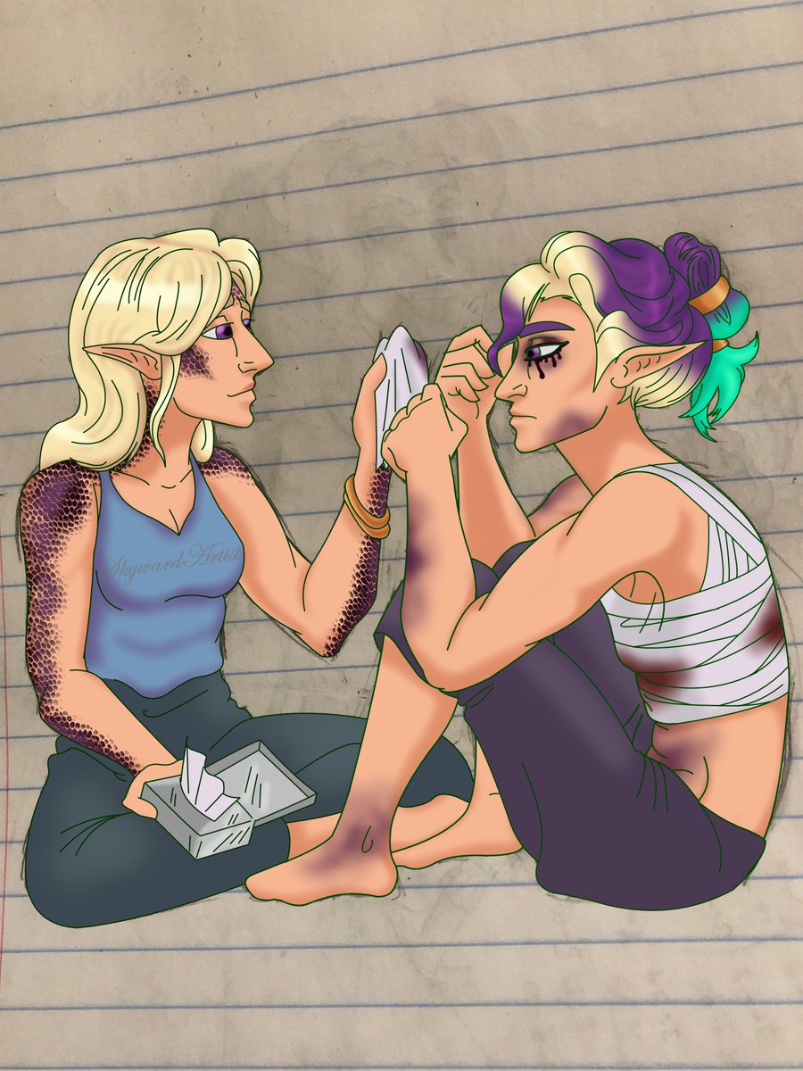 SkywardArtist's tweet photo. Varie Aishun, my draconic sorceress and sister of Veks Aishun, my chaotic celestial warlock. She takes good care of her brother. Even when I don't have the energy to finish the piece. #dnd #dnd5e https://t.co/xQHwkF1FFe