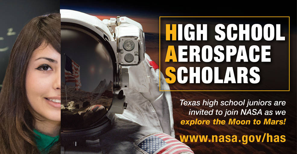 Texas high school juniors, get started on your journey to be part of the next generation of NASA Artemis explorers! Apply for NASA’s High School Aerospace Scholars (HAS) program today: nasa.gov/has.