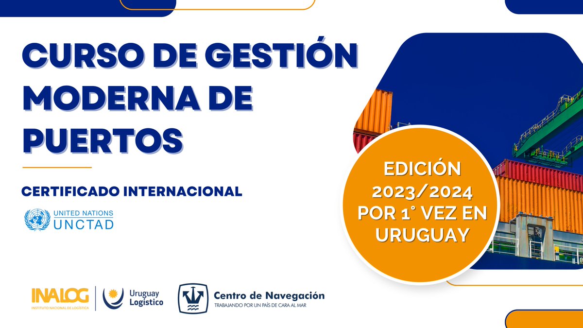 INALOG y <a href="/cennaveuy/">Centro de Navegación</a> ofrecen por primera vez en UY un curso de gestión moderna de puertos con certificado UNCTAD.
Por más información: inalog.org.uy/wp-content/upl…
¡Contactate! Tayna Larzabal - tlarzabal@cennave.com.uy - 2916 0995 - 093756292