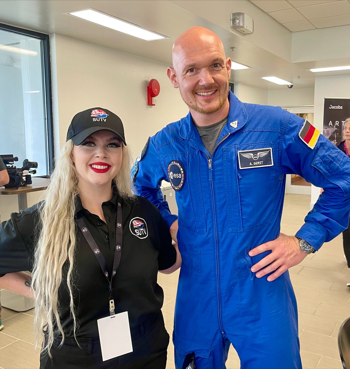 We love to see <a href="/SUTVnews/">SUTV News Team</a> at <a href="/NASA/">NASA</a> Kennedy Space Center. Photo courtesy of Brixx Minguez, appearing with Alexander Gerst, European Space Agency astronaut. #shipisit #artemis #nasa