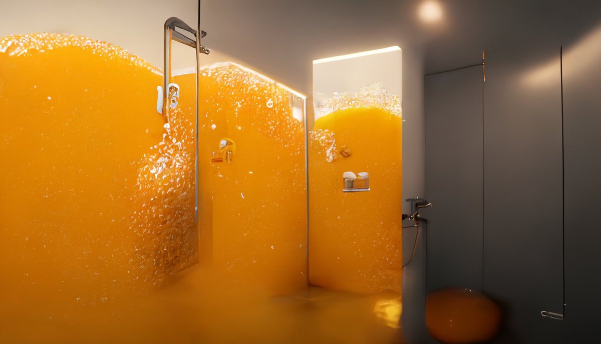 AutoLifehacker's tweet photo. When Orange Juice Attacks
Prompt: "Orange juice taking over your bathroom" #TheOrangeThreat #NoPulp #FromConcentrate #MidJourney #AI #AIArt #GenerativeArt https://t.co/YVeQcLIcYy