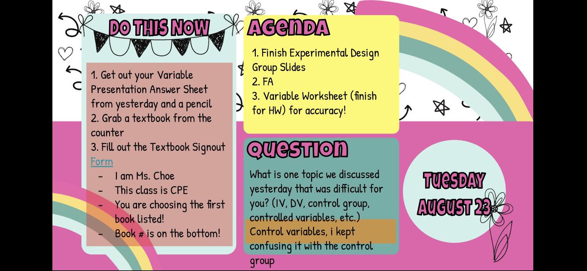 MsChoe27's tweet photo. Instead of projecting a daily agenda, I’ve been using a Google Slides add-on to send students a new slide every day. They can see the agenda, get reminders, click on links, and answer questions for me! https://t.co/tmRfcngrnc