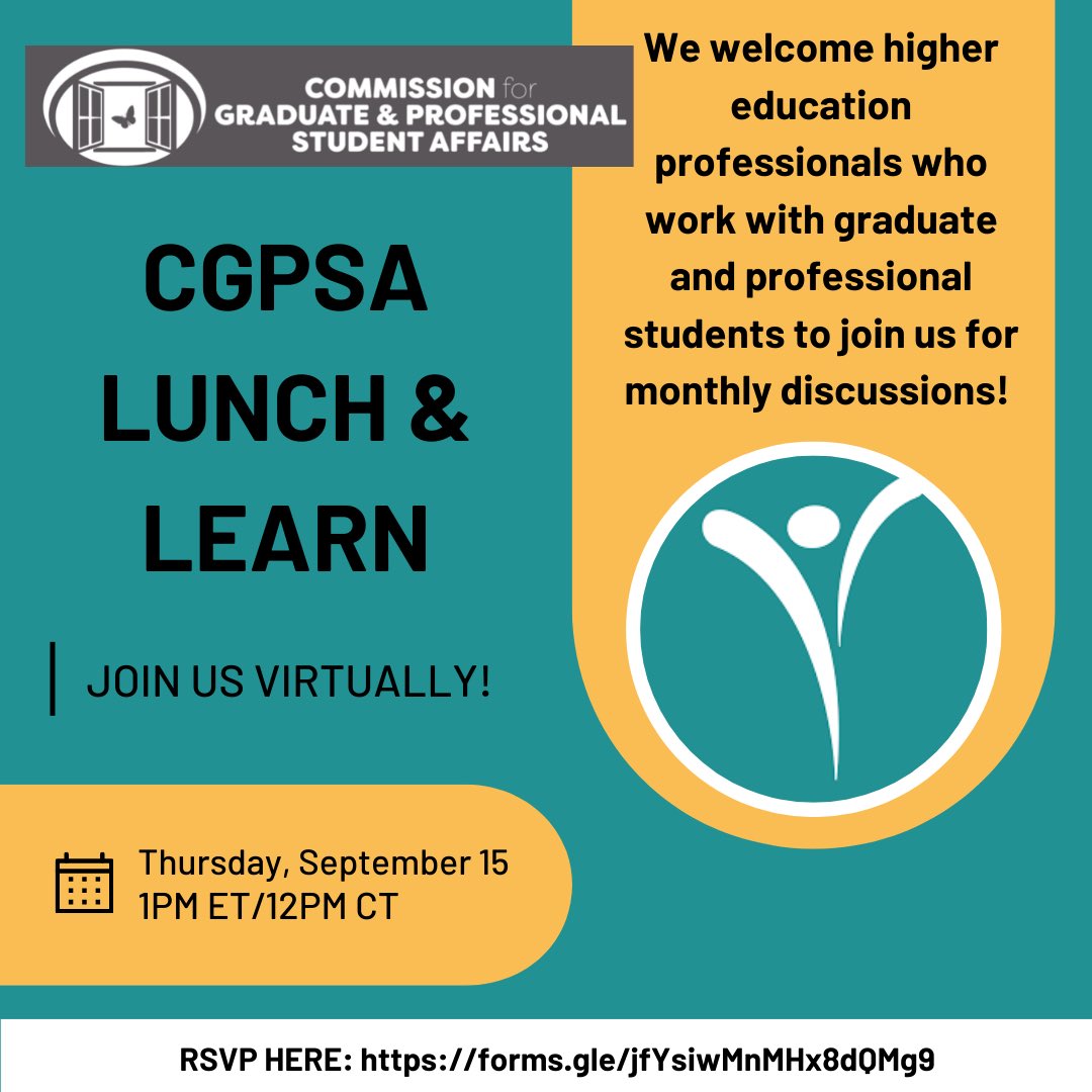 CGPSA Lunch &amp; Learn events are back on September 15! We took August off to refresh and welcome new members of our Directorate Board. 

Join us on Thursday, September 15 at 1pm ET/12pm CT for our Lunch &amp; Learn event. RSVP at forms.gle/jfYsiwMnMHx8dQ…

See you in 2 weeks!