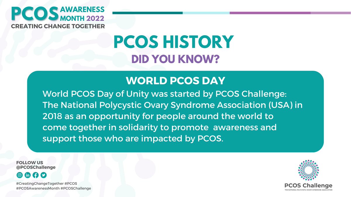 Today marks the Fifth Annual #WorldPCOSDay! This global event was started by <a href="/pcoschallenge/">PCOS Challenge</a> in 2018 to bring the #PCOS community together to promote #PCOSAwareness and to support those affected by PCOS. Learn how to get involved at pcosawarenessmonth.org. #PCOSAwarenessMonth