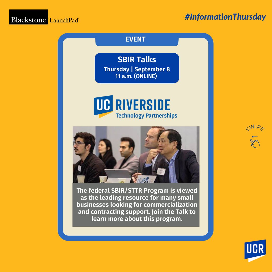 LaunchpadUcr's tweet photo. Hello Highlanders! This #infoThursday is about the upcoming SBIR Talks @UCR_Innovation. Registration is open for @Cal_Launch  Accelerator Program. A funding opportunity for military-connected #startups by @HelloAlice and @FedEx. 🔗in bio!  #UCRiverside https://t.co/NXnp43XZdI