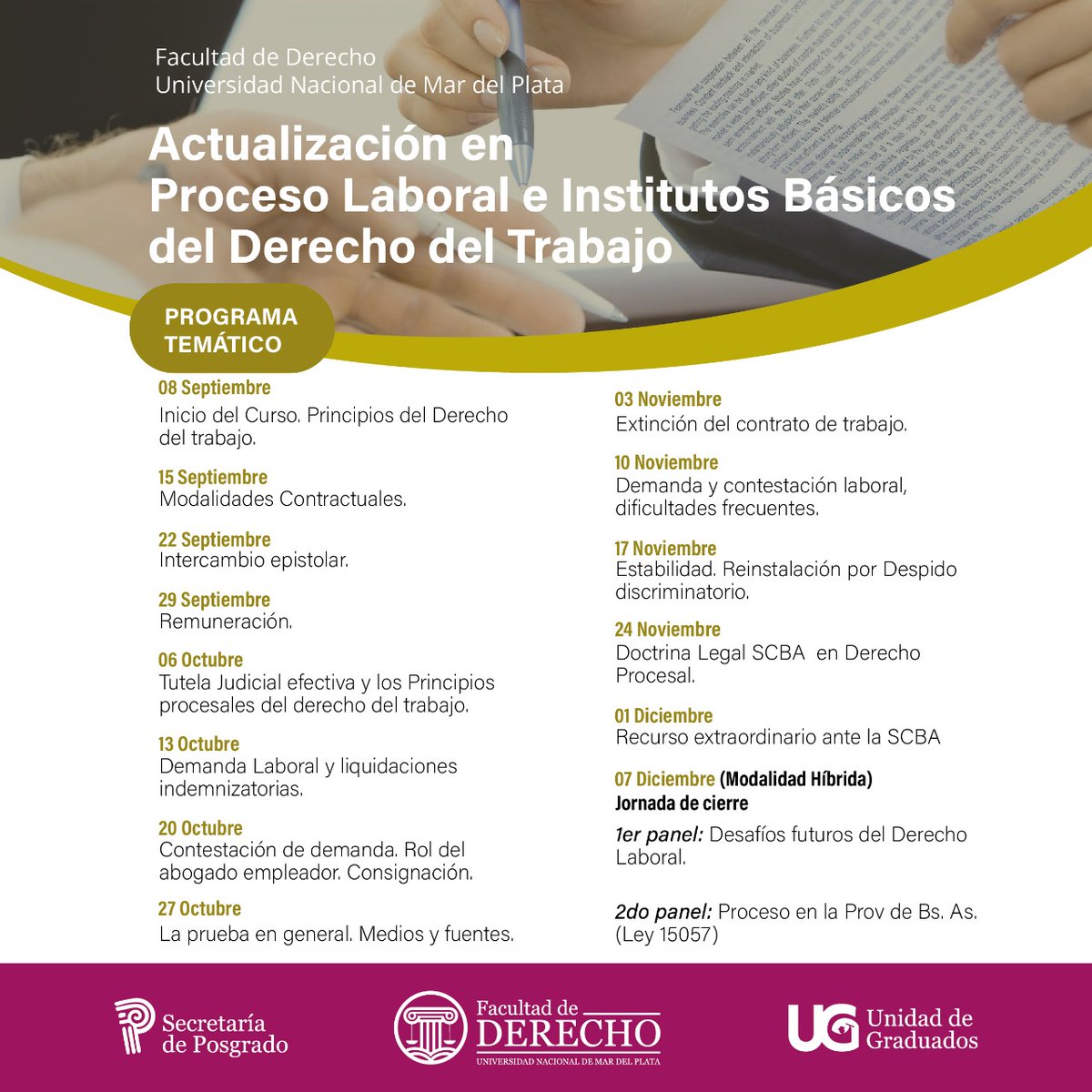 Hola #Twitter! Comparto actividad dirigida a #abogados que les interese el #derecho #laboral organizada desde la #UNDMP. A quien le interese puede escribir a posgrado.der@gmail.com, solicitando información o directamente su inscripción!