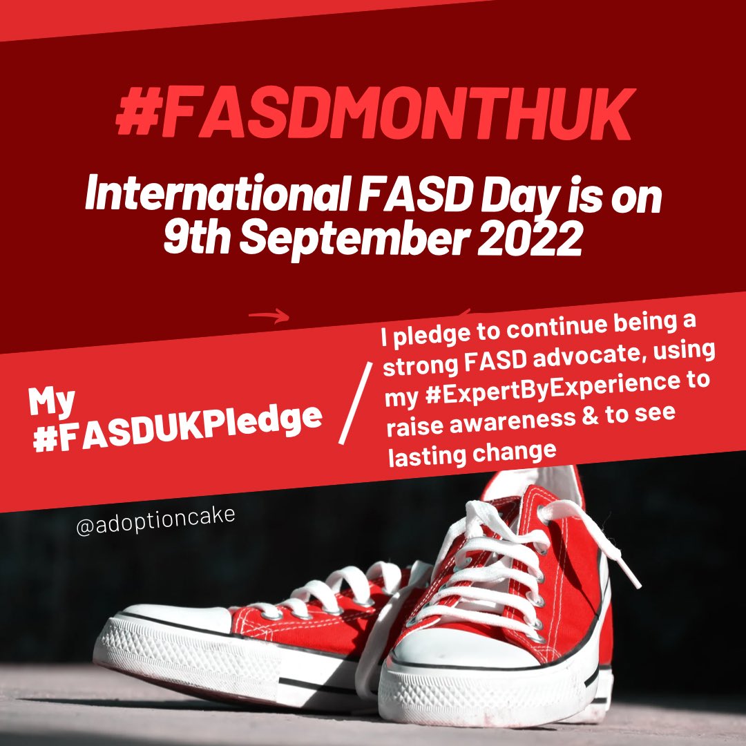 AdoptionCake's tweet photo. My #FASDUKPledge is to, continue being a strong FASD advocate, using my #ExpertByExperience to raise awareness & to see lasting change. #WhatsYourFASDPledge #FASDMonthUK #FASDAwareness #RedShoesRock #FASDLens #FASDHearMe #FASDThinkDifferently #ExpertByExperience https://t.co/FjtzQ0WYWS