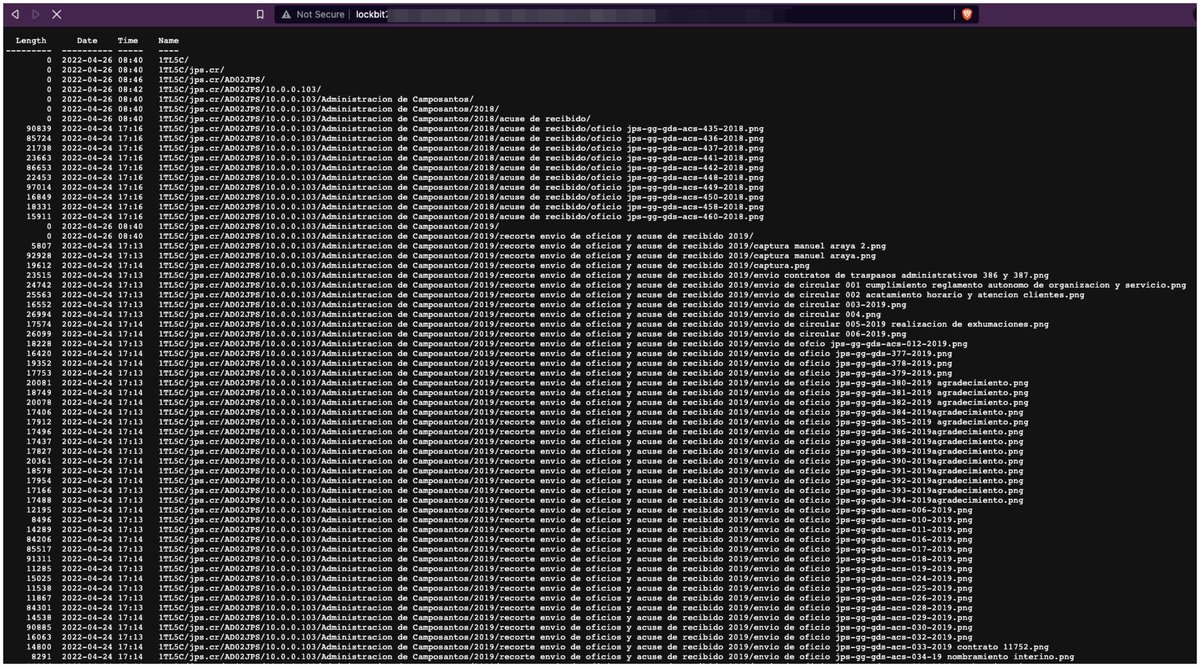 hiramcoop's tweet photo. 🇨🇷 Después del ataque del grupo de ransomware Conti  al gobierno de Costa Rica, que provocó fallas en las ops de varias entidades gubernamentales , ahora el ransomware Lockbit lista 18,996 archivos de la Junta de Protección Social de CR https://t.co/QM9z6zoHaR