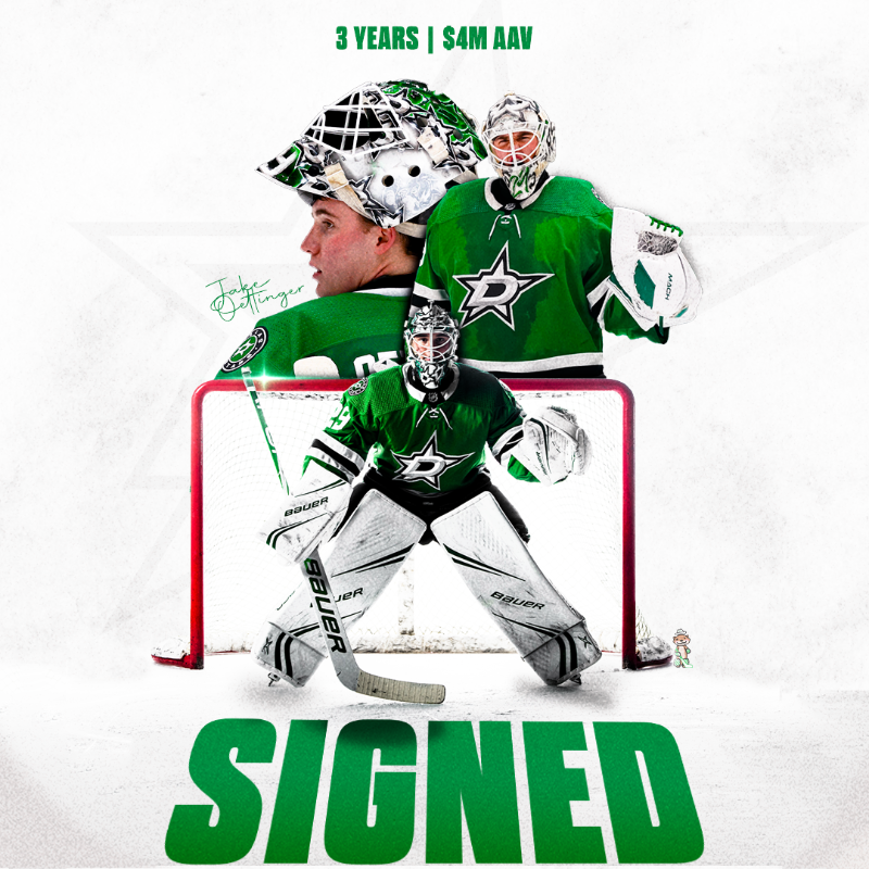 DallasStars's tweet photo. 🦦 OTTER IS BACK 🦦

We have signed Jake Oettinger to a three-year contract through the 2024-25 season.
