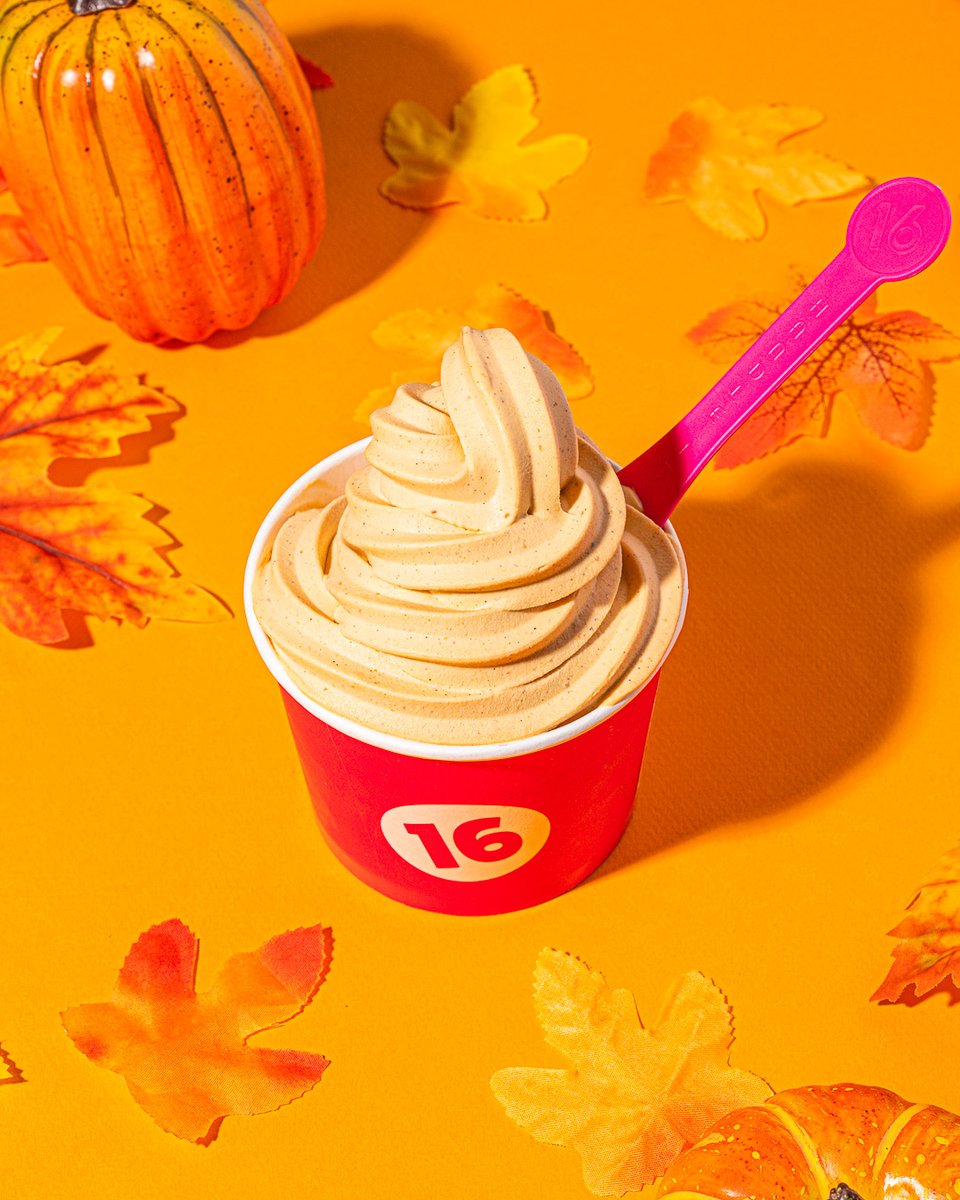 THE GREATEST PUMPKIN RETURNS. Fall's favorite fro-yo is back! Oh My, Pumpkin Pie—made with real pumpkin, crushed graham cracker, and fall spices—is now handling for a limited time, only at 16 Handles.