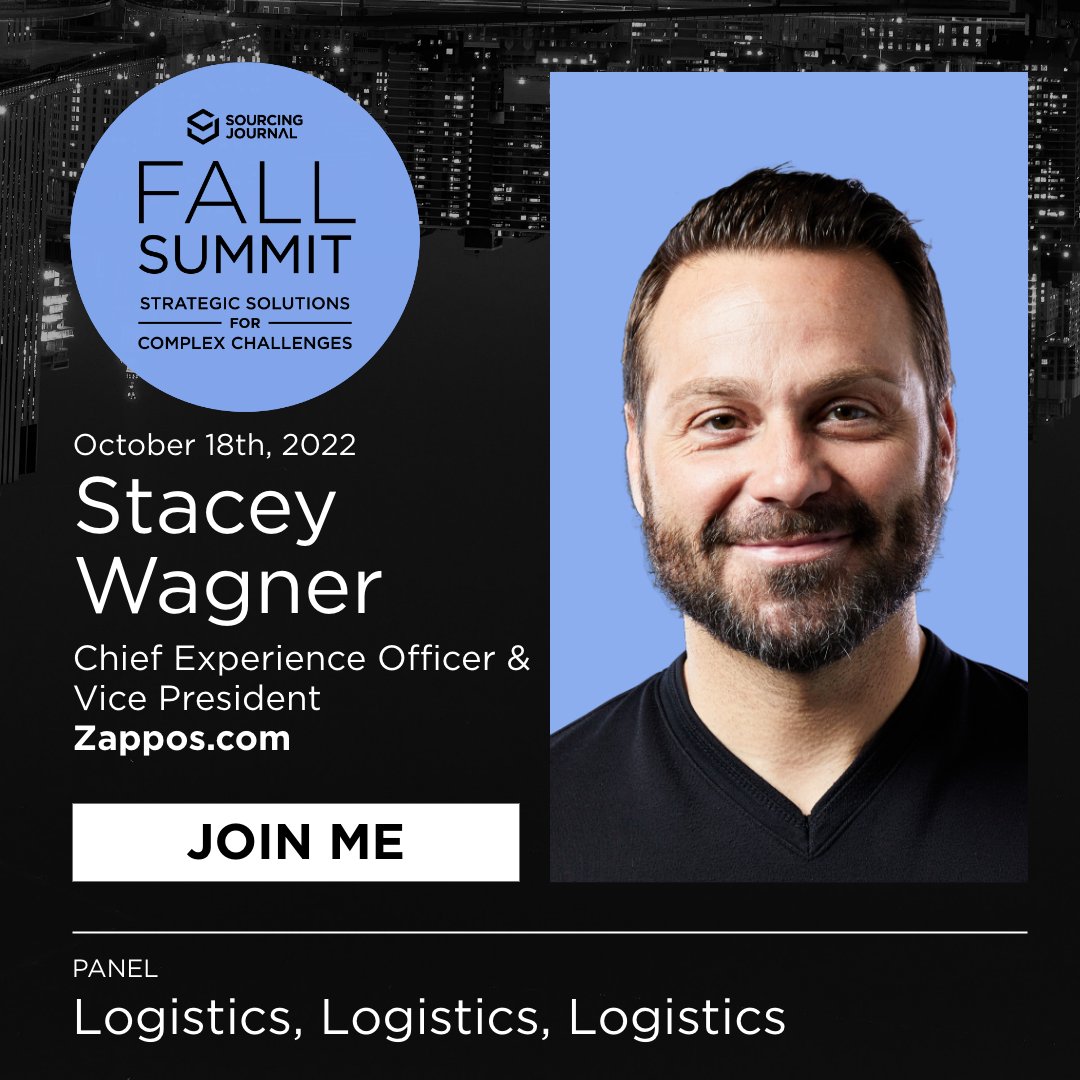 SourcingJournal's tweet photo. These days, logistics is king, and the ability to deliver products on time and cost efficiently determines success. At our Fall #SJSUMMIT, @Zappos' Stacey Wagner will speak on a panel about the challenges and signs of hope for more predictable logistics: https://t.co/e4kfB1KTGu https://t.co/BsOF2g2PVW