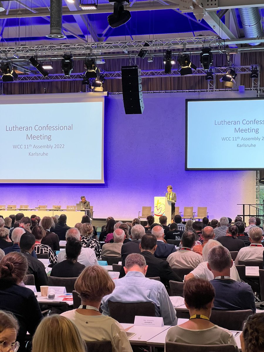Full house at the Lutheran confessional meeting at the WCC Assembly tonight, sharing joys and challenges from the many contexts of the churches. Reflecting . #WCCassembly <a href="/Oikoumene/">World Council of Churches (WCC)</a>