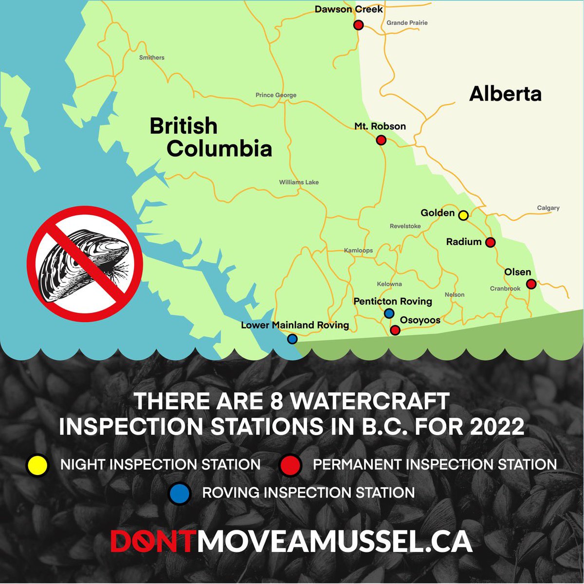 B.C. has 8 watercraft inspection stations for 2022. If you are transporting any type of watercraft (boat, kayak, paddleboard, etc.), it’s mandatory to stop at stns along your travel route. Know someone coming to the Okanagan with their watercraft? Let them know. Share this post.