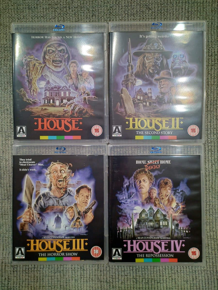 JonHarless21's tweet photo. My newest additions to my expanding horror collection, and the first two are favorites from my childhood. #MutantFam #House #HouseII #horror #HorrorMovies https://t.co/bxfBrpolSo