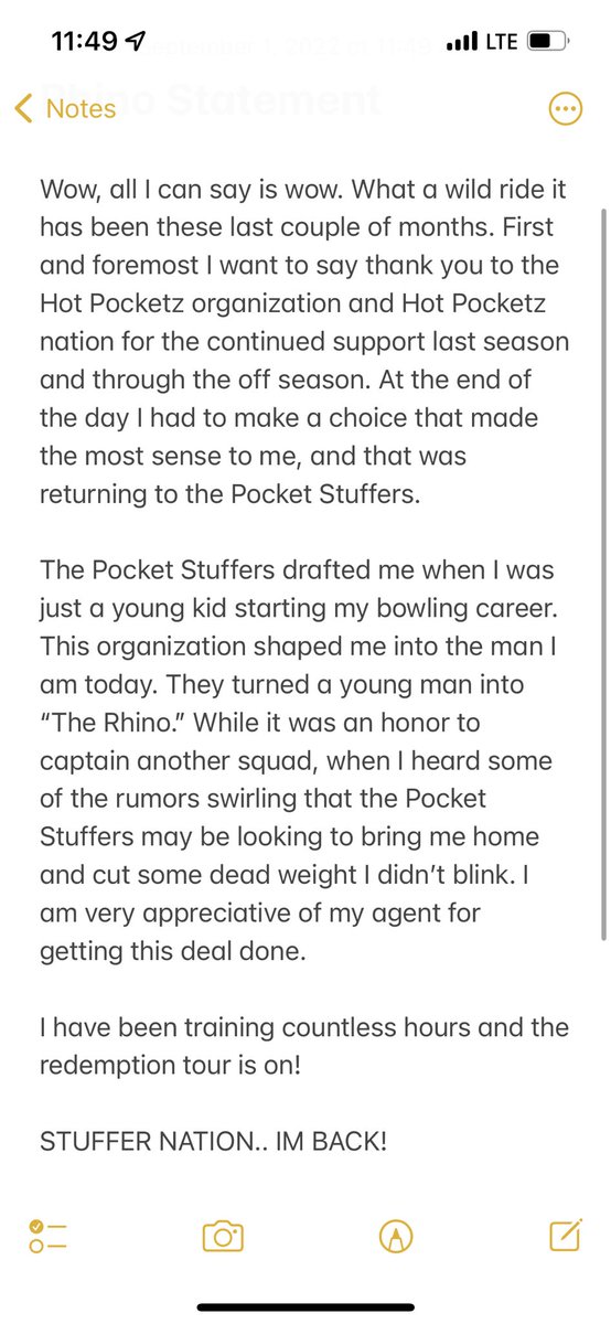 HotPocketz6's tweet photo. 🚨 Tough day. Jerry “The Rhino” Pocketz is no longer a Pocket and has signed with another club. Official statement from “The Rhino” 🚨 https://t.co/RCHJ2UaXSi