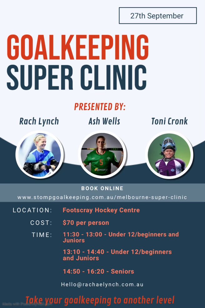 Super Clinic coming your way Melbourne!! Join Wellsy, Cronky and I for some goalkeeping fun on Sep 27th. stompgoalkeeping.com.au/melbourne-supe…