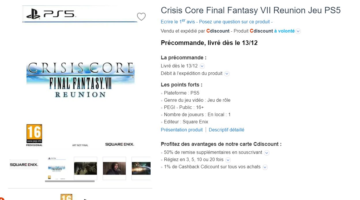FF7 Crisis Core Reunion leak date de sortie