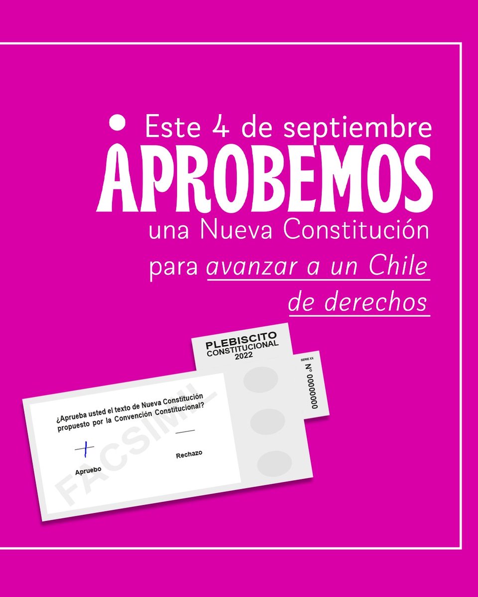 jjcc_chile's tweet photo. Chile: ¡quedan tres días para el plebiscito! 🗳
¿Sabes qué debes tener sí o sí para poder votar #Apruebo este 4 de septiembre? ¡Nosotros te contamos! 👇🏽
Este 4 de septiembre #Aprobemos para garantizar un mejor futuro, paz y felicidad a los chilenos. #AprueboUnChileMejor 🙌🏻♥️ https://t.co/ei3PDhjv8z